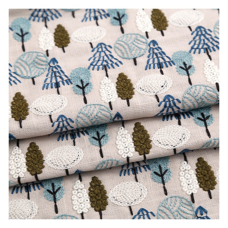 Factory in stock embroidered embroidered fabric cotton and linen base cloth embroidered cloth cheongsam dress DIY bag fabric