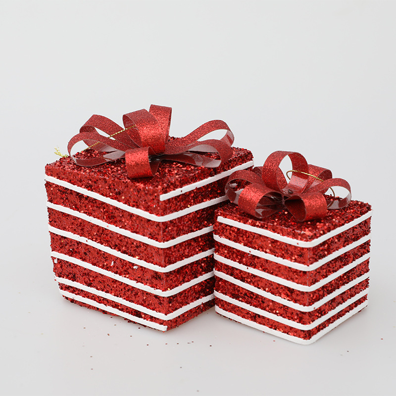 Cross-border wholesale supply chain Christmas decorative striped gift box pendant Christmas tree gift box pendant modeling decorations