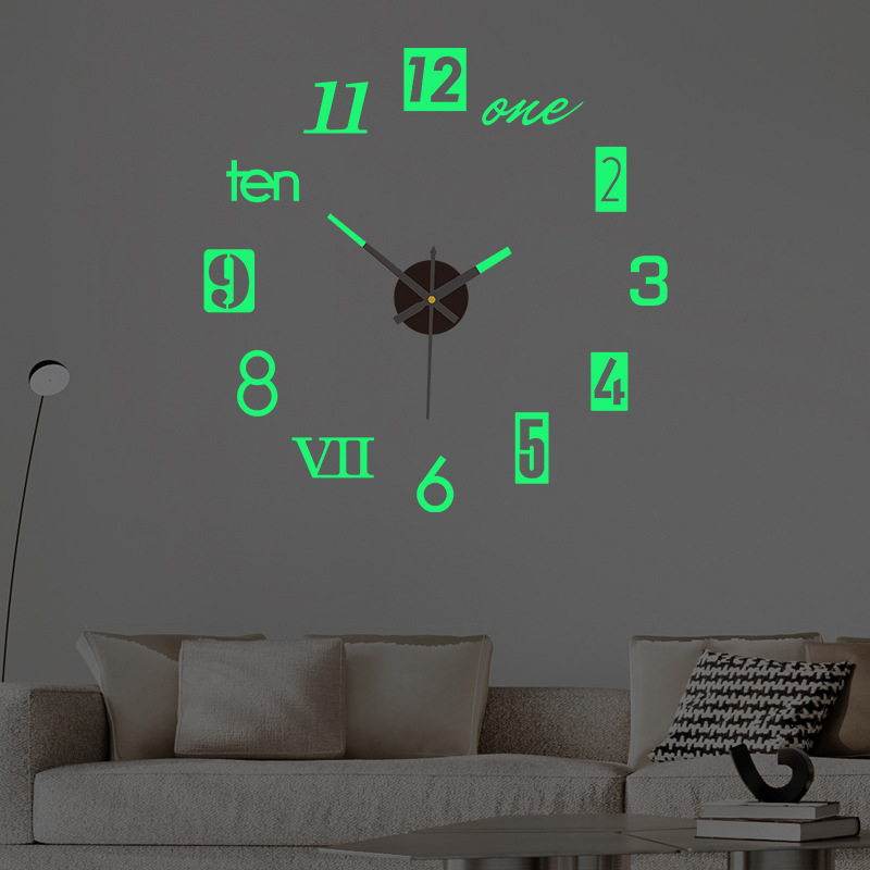 Creative acrylic luminous diy wall clock Nordic simple living room bedroom mute clock mirror wall sticker decorative clock