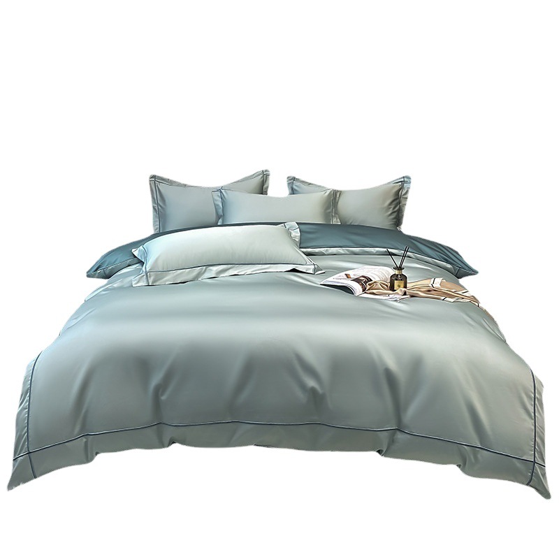 Simple Plain 160 Long-staple Cotton Four-piece Set Cotton Pure Cotton 100 Bed Sheet Quilt Cover European-style Bedding Spring and Autumn