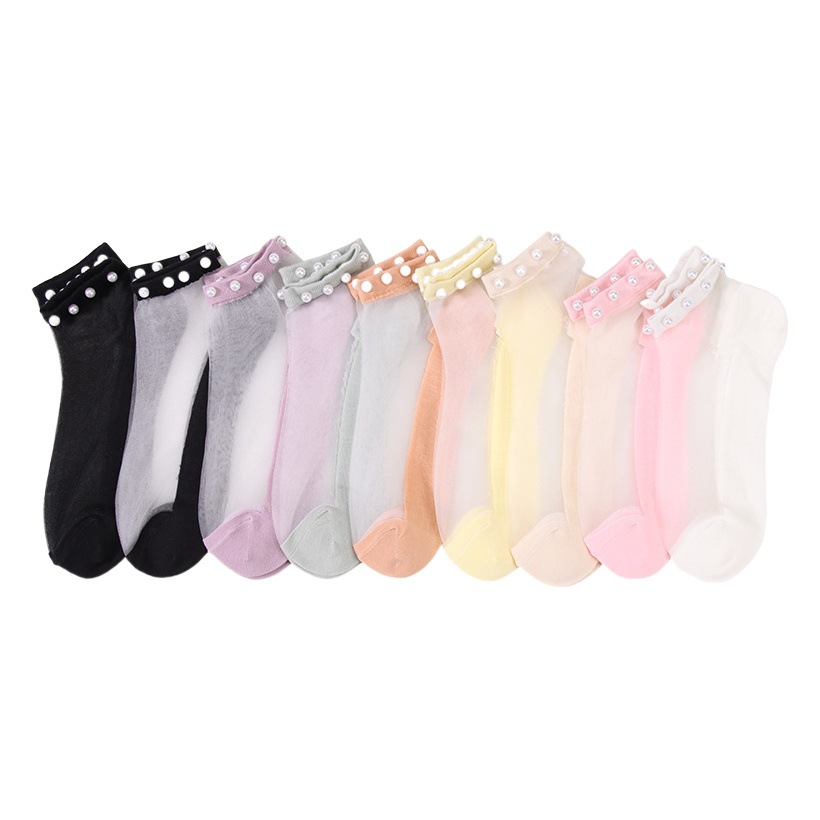 Pearl Socks Women's Socks Shallow Lace Popular Ins Trendy Summer Thin Mesh Transparent Glass Silk Crystal Socks