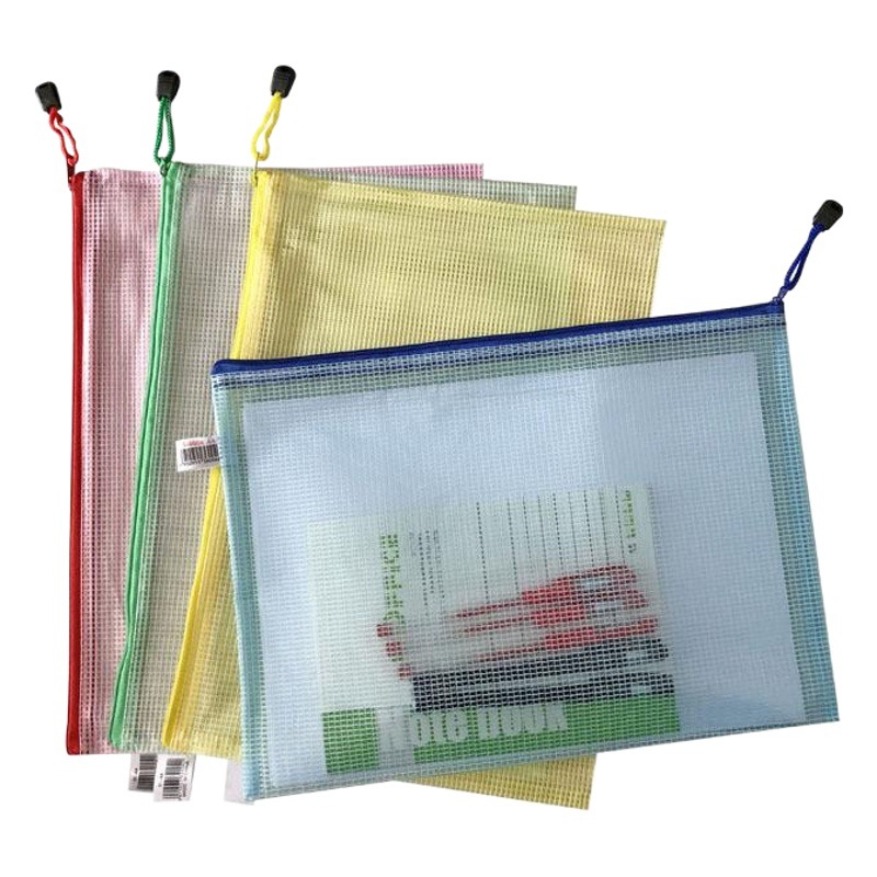 Picture of Stationery wholesale printed LOGO grid file bag A4 office transparent storage portable zipper bag student information bag