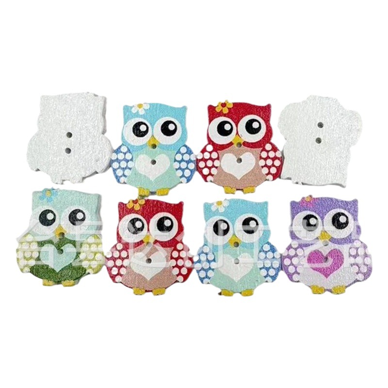 DIY Owl Clothing Creative Buttons Handmade Cute Wood Buttons Cartoon Painted Clothes Universal Accessories