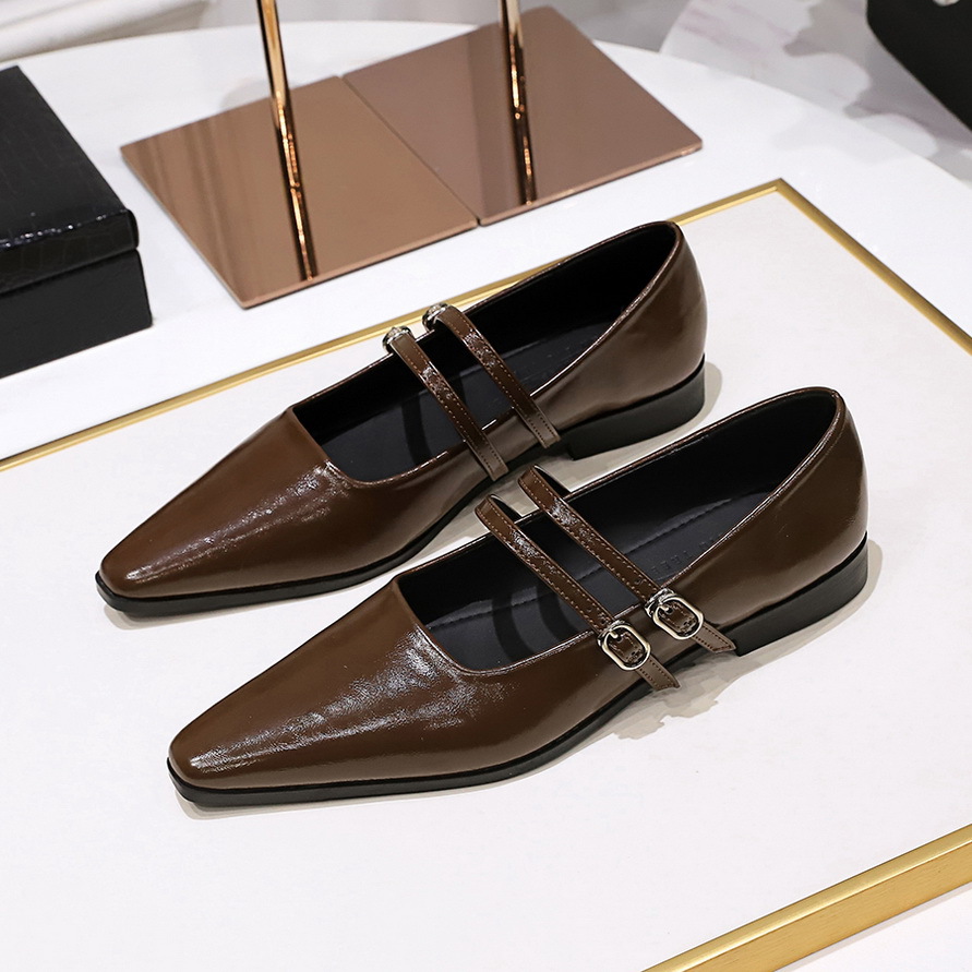 7173 Retro Style Simple Fashion Professional Commuter Women's Shoes Comfortable All-match Flat Heel Pointed Buckle Single-layer Shoes