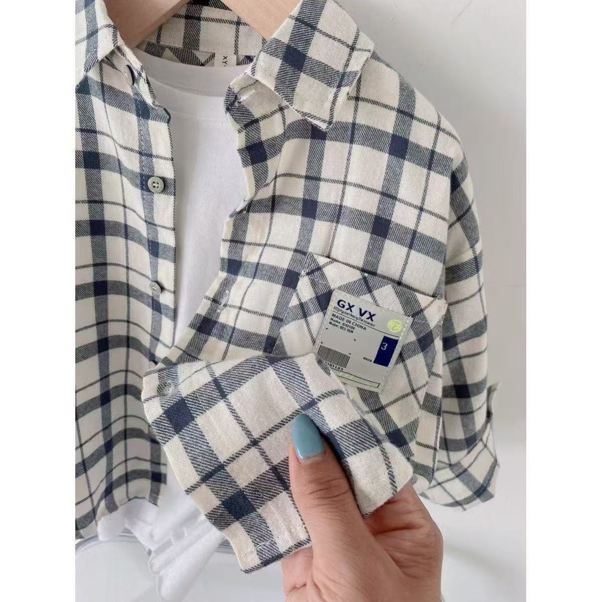 Children's Shirt Boys 2025 New Baby Stylish Plaid Shirt Autumn Children's Fashion Lapel Cardigan