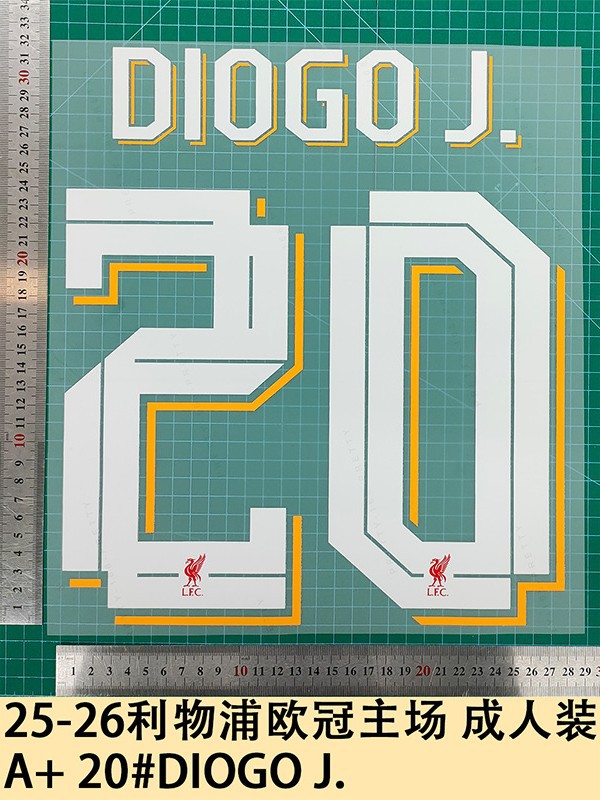 25-26 Liverpool Champions League Home Adult Wear A+ 20 # Diogo J. Jersey Number Letter Heat Transfer Number