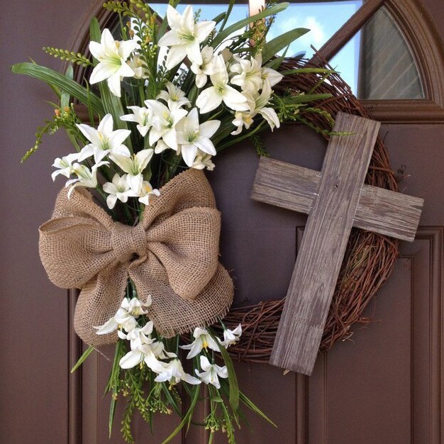 Easter Bunny Wreath Door Hanging Decorations Easter Wreath Cross