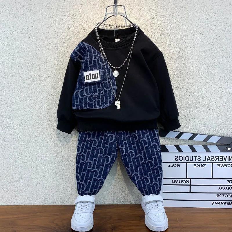 Spring and Autumn Boy's suit 2023 Korean Style New Children's Western Style Fashionable Baby Trendy and Cool Two-Piece Set