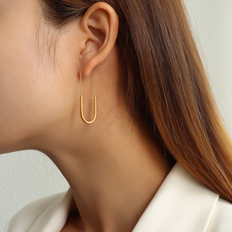 Marka French Long Pin Earrings Jewelry Ear Hanging Earrings Titanium Steel Plated 18K True Gold Color Preservation F434
