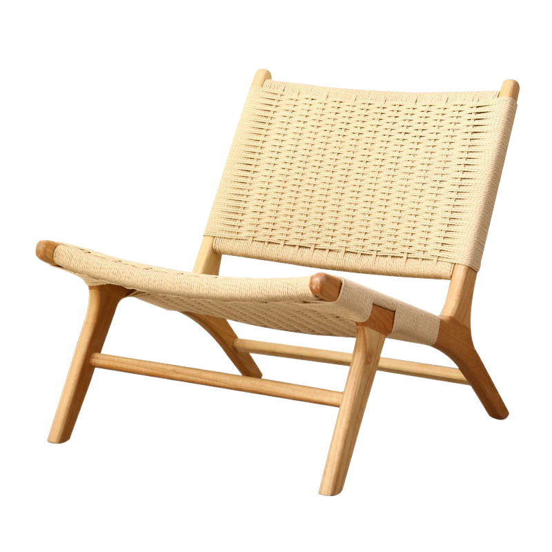 Picture of Nordic Solid Wood Single Sofa Chair Saddle Rattan Chair Balcony Leisure Hemp Rope Armrest Backrest Lazy Chair Outdoor