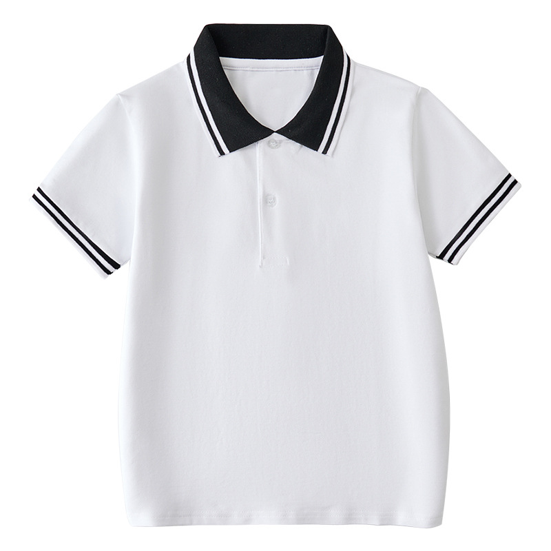 Picture of Summer Boys' Short-sleeved Polo Shirt School Uniform for Primary and Secondary School Students Children's White Lar T-shirt Girls' Graduation Class Dress