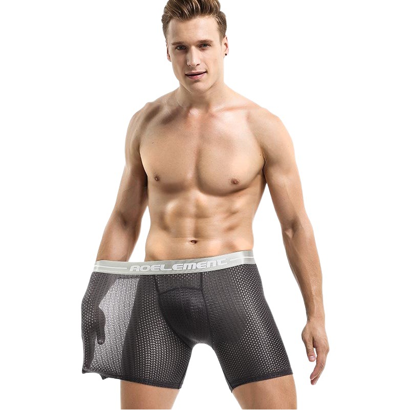 Men's extended sports underwear boxers running wear-resistant leg plus size Ice Silk loose fat guy boxer shorts