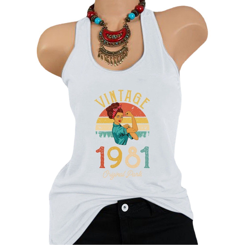 Spring AliExpress cross-border Women's new VINTAGE 1981 pattern fresh and sweet pullover camisole