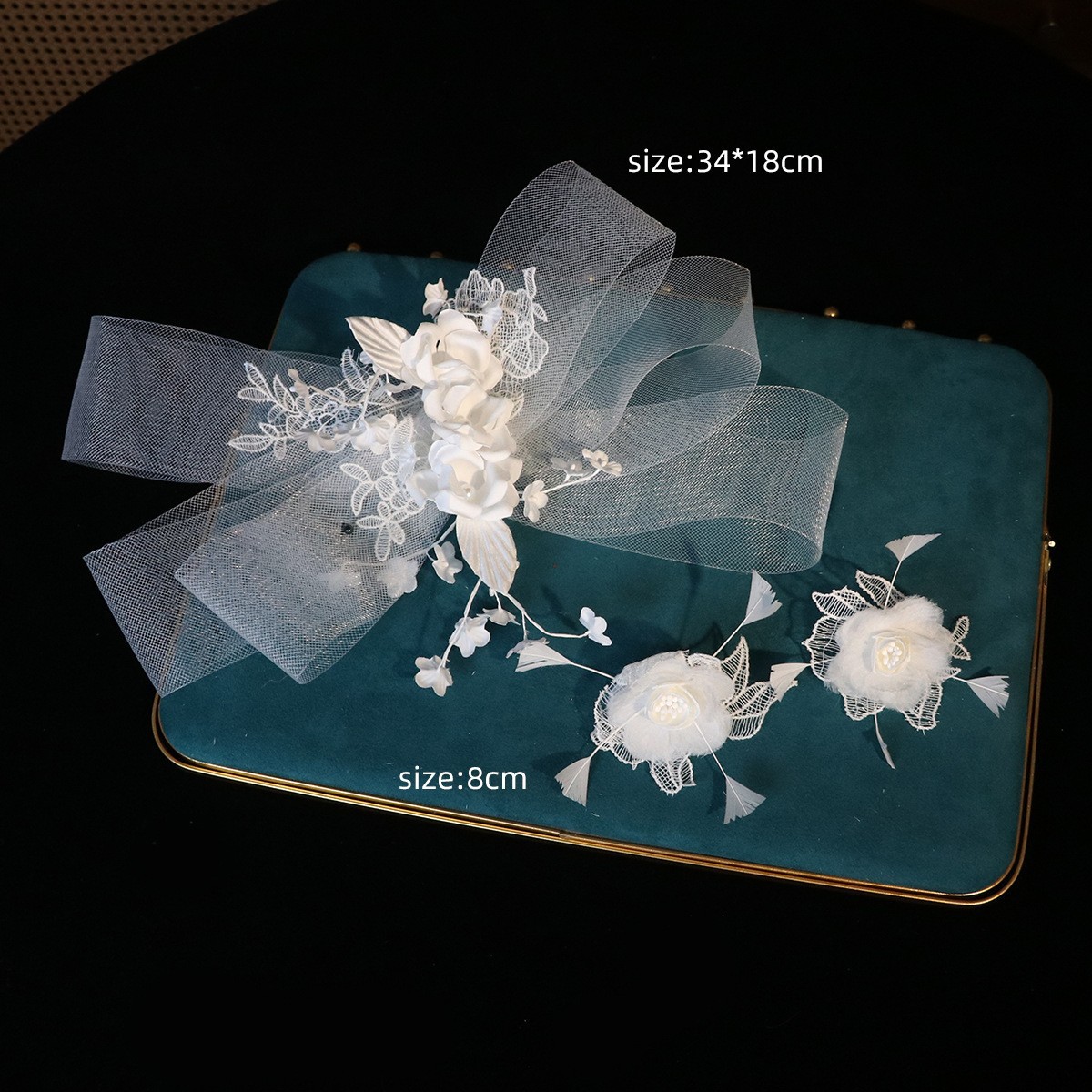 Picture of 2024 New Arrival Bow Veil Super Fairy Wedding Travel Photo White Satin Mesh Hairpin Bridal Hair Accessories