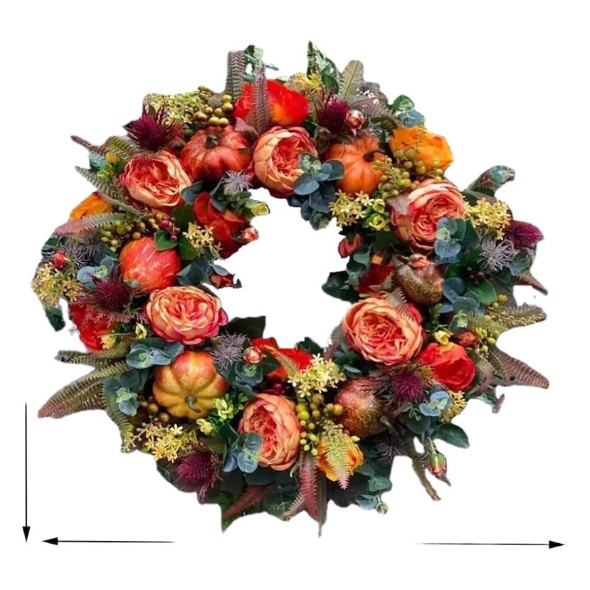 Wholesale Amazon imitation wreath decoration wreath autumn pumpkin rattan wreath door hanging Thanksgiving vestibule ornaments