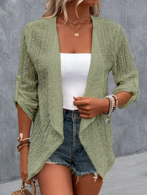 Picture of in stock 2024 Europe and the United States new solid color lapel cardigan lace coat coat cross-border air conditioning mountain