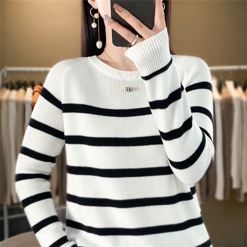 Picture of Striped women's 23 color matching round neck sweater cashmere sweater long sleeve new women's pullover bottoming loose autumn and winter knitted