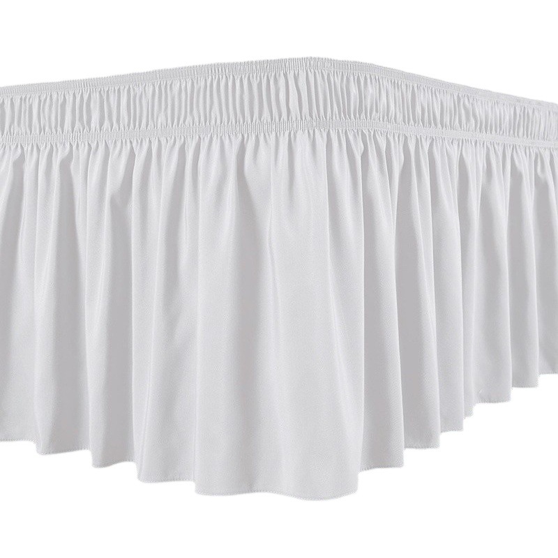 Foreign Trade Wholesale American Solid Color White Bed Skirt Elastic Pleated Bed Apron Hotel Guesthouse B&B Linen Bedside Skirt