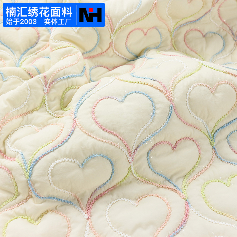 Embroidered Fabric Polyester Quilted Cotton Bag Died Yarn Rope Embroidered Love Bag Designer Fabric Embroidered Fabric
