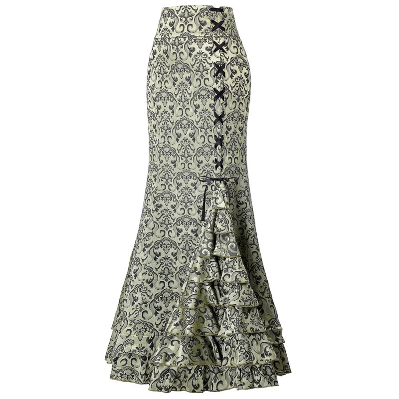 Picture of 2024 Halloween Jacquard Fishtail Skirt Steampunk Retro Skirt Gothic Skirt Victoria Long Skirt