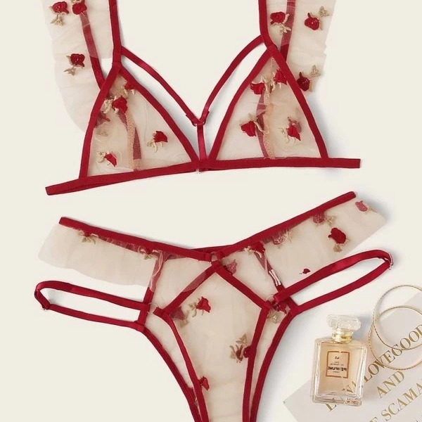 Foreign trade sources Europe and the United States new sexy lingerie sexy women's mesh love three-point sexy suit Matilda