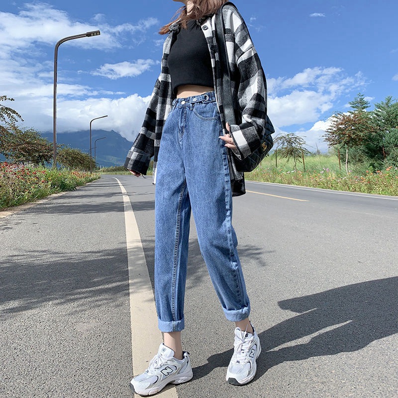 High Waist Jeans Women's Summer Thin Straight Loose 2021 New Arrival Harem Wide Leg Cropped Trousers