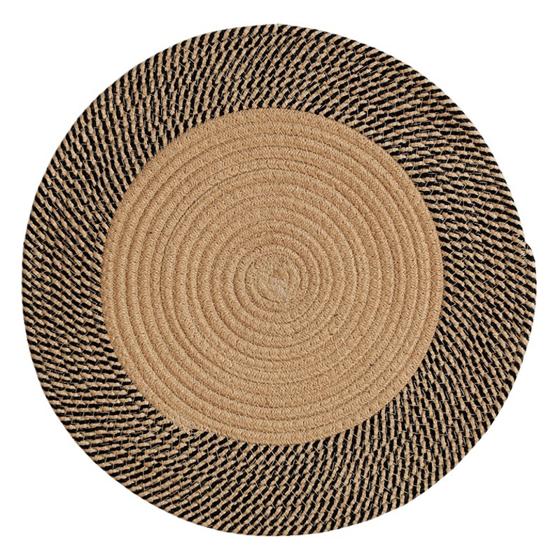 American Retro Bedside Floor Mat European Jute Woven Mat Living Room Catching Week Bedroom Round Carpet Sofa Foot Mat