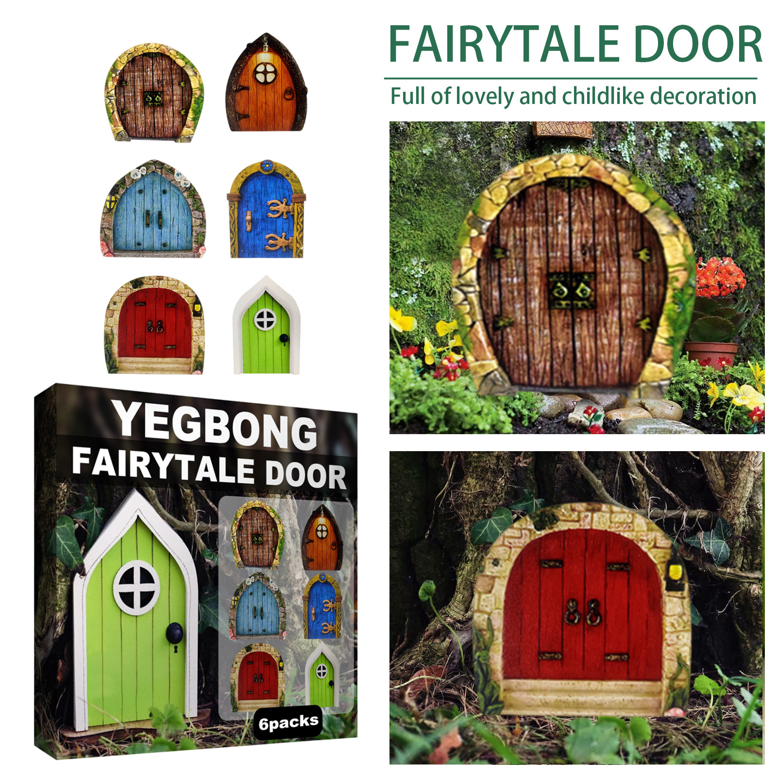 YEGBONG garden decoration fairy tale door courtyard tree decoration wooden miniature dwarf decoration fairy tale door