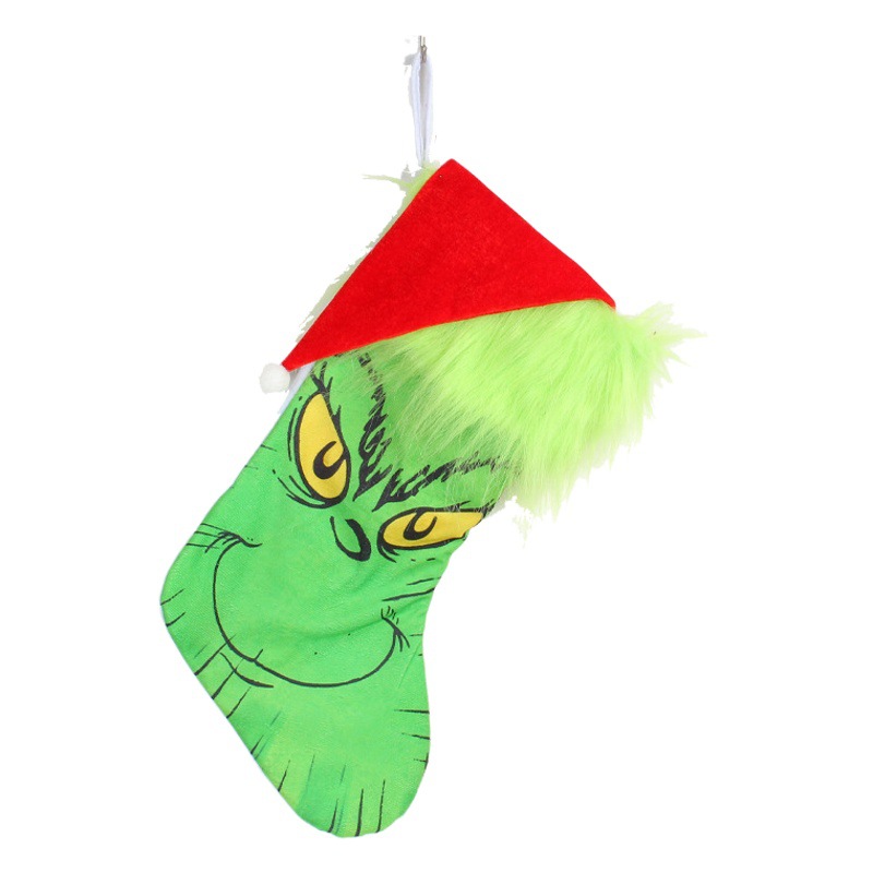 Jingchen Power Factory Christmas Holiday Decorative Socks Grinch Green Hair Monster Luminous Socks Candy Bag Pendant Gift Bag