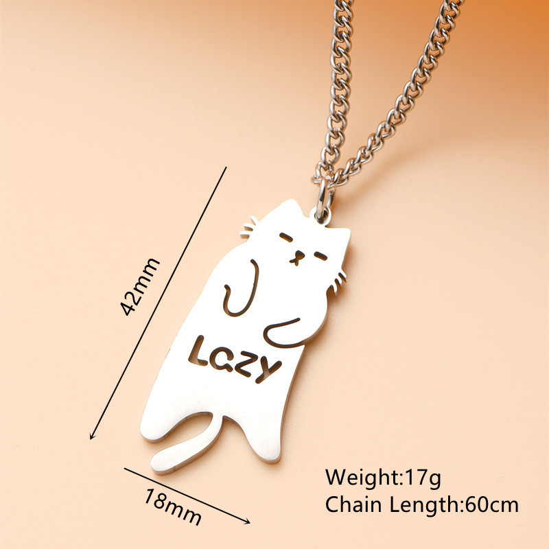 Picture of Charming color jewelry fashion stainless steel Lazy kitten pendant cute cat sweater long necklace