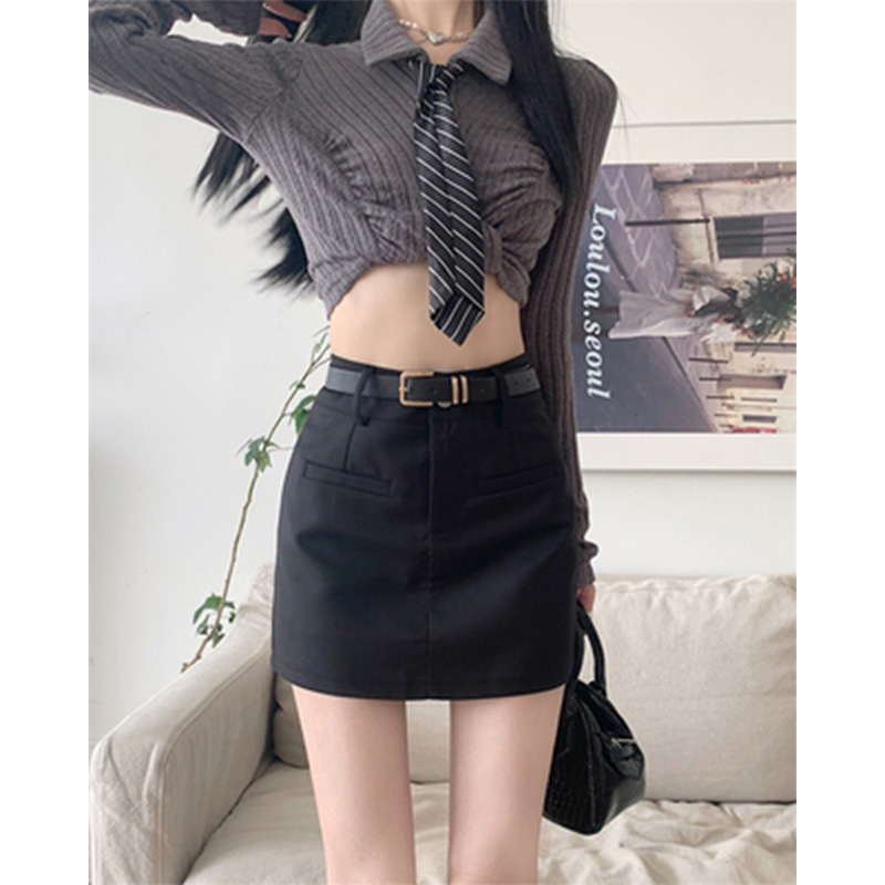 A- line skirt hip skirt summer anti-light skirt skirt female hot girl high waist slim vintage 2023 gray