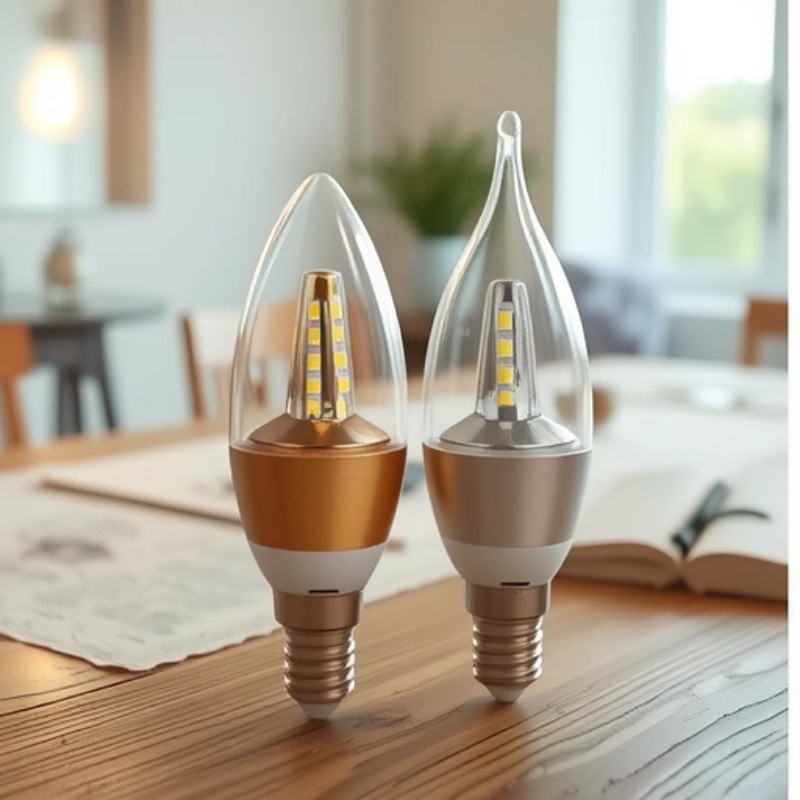 Led Candle Light E14 Small Mouth Bulb Pull Tail Tip Bubble Table Lamp Chandelier Three-Color Dimming Light Source