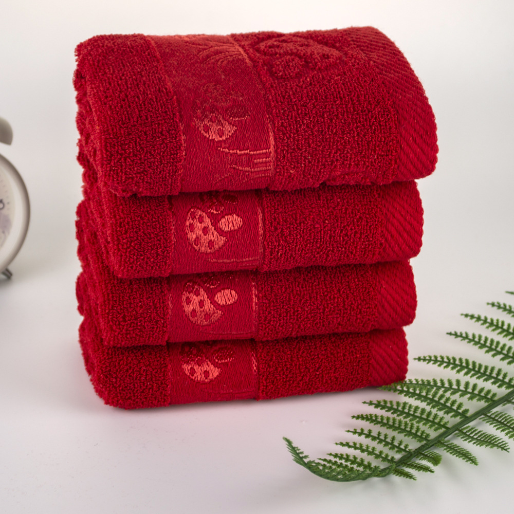 Cotton Towels Wholesale Red Mushroom Festive Wedding Gifts Funeral Return Gifts Red Travel Face Towels Jacquard Craft
