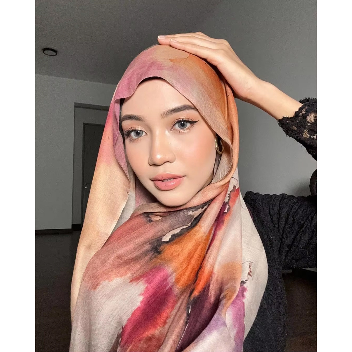 Picture of Best-Selling Watercolor Tie-Dye Cotton Scarf Arabian Satin Polyester Long Scarf Turkish Middle Eastern Scarf