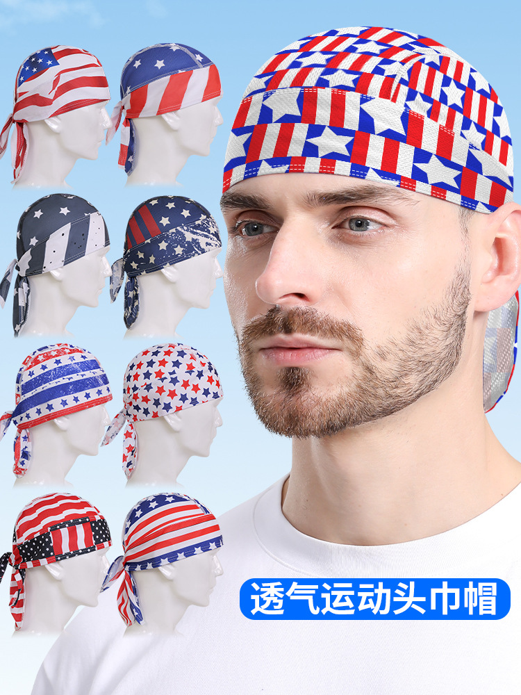 Casual Quick-drying Mesh Breathable Pirate Hat American Flag Printed Running Hat White Hair Covering European and American Turban Hat