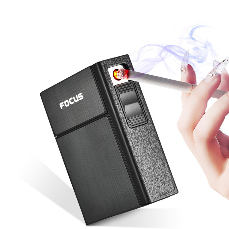 Picture of 035A Rechargeable Cigarette Case Lighter 20 Pack Portable Hard Bag Personality Creative Men's Removable USB Lighter