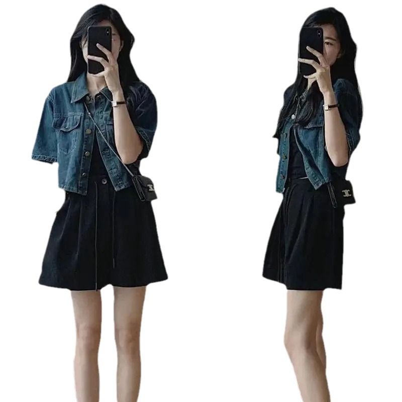 Picture of 2024 Summer New Vintage Short-sleeved Top for Little Denim Shirt Thin Outer Denim Coat for Women