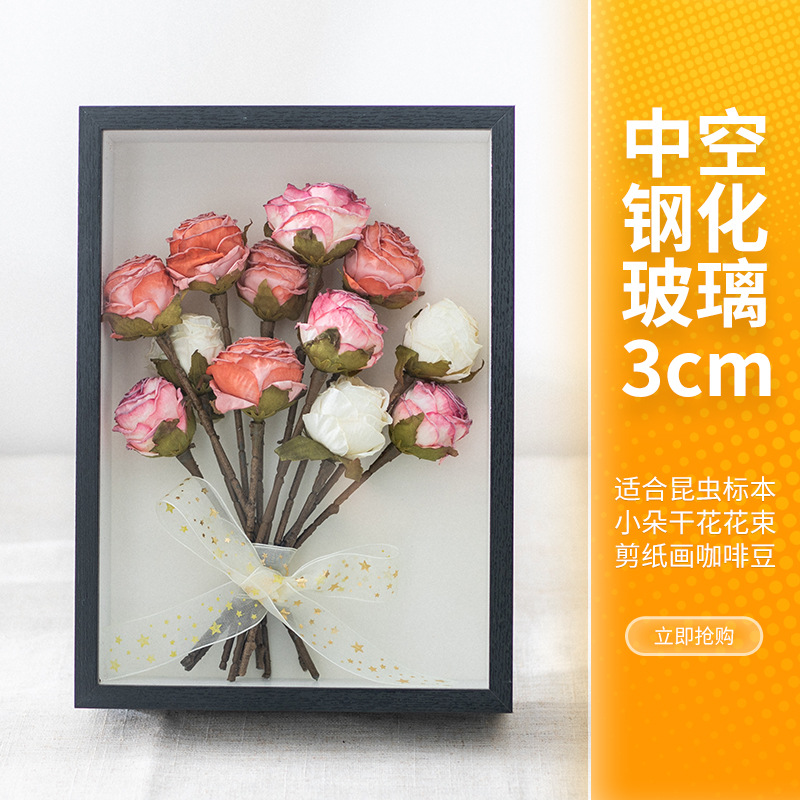 Picture of Stereo Hollow Glass Specimen Frame 7 Inch Handmade DIY Dried Flower Photo Frame Insect Clay Model Set Table Picture Frame Mounted