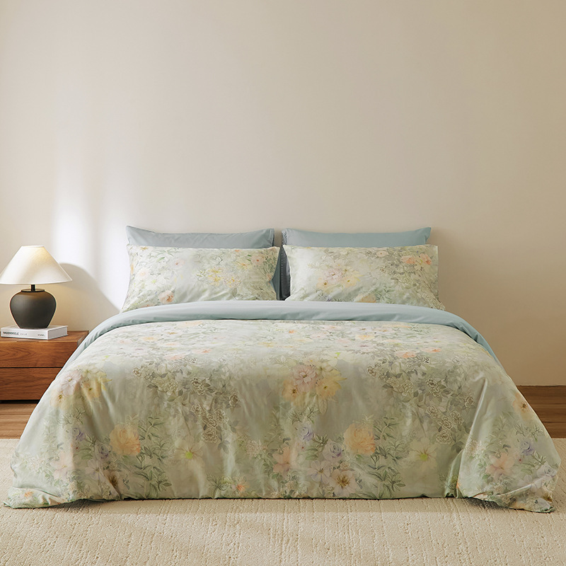 Spring and summer cotton elegant pastoral style combed 60 300TC long staple cotton four-piece floral printing practical