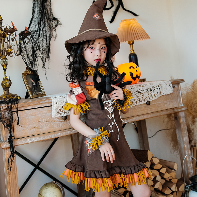 Picture of Halloween Kidsren's Costumes Scarecrow Pastoral Style Farm Costumes Girls Carnival Cos Performance Costumes