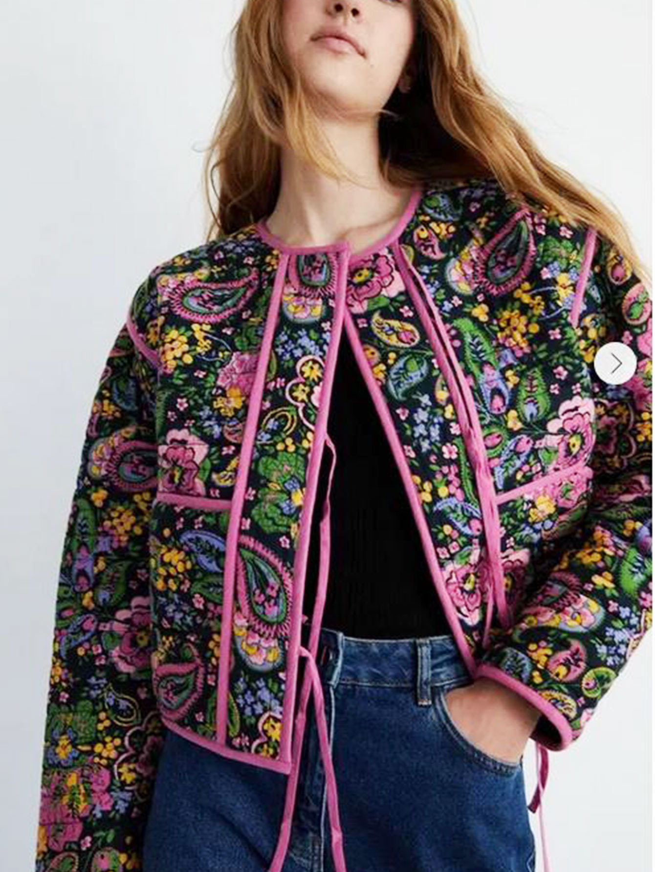 European and American Cross-border 2024 Autumn and Winter New European and American Style Purple Lace Floral Printed Cardigan Cotton Jacket