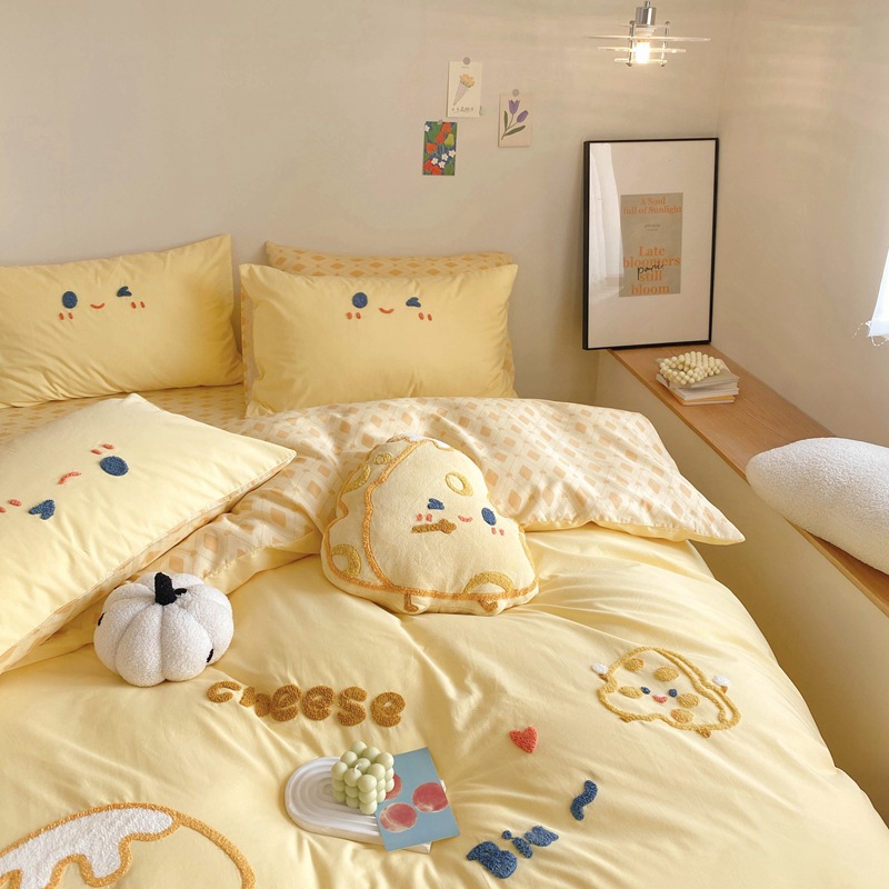 Class A maternal and child grade cotton four-piece dormitory three-piece children's cartoon 100 pure cotton washed cotton bed sheet quilt cover