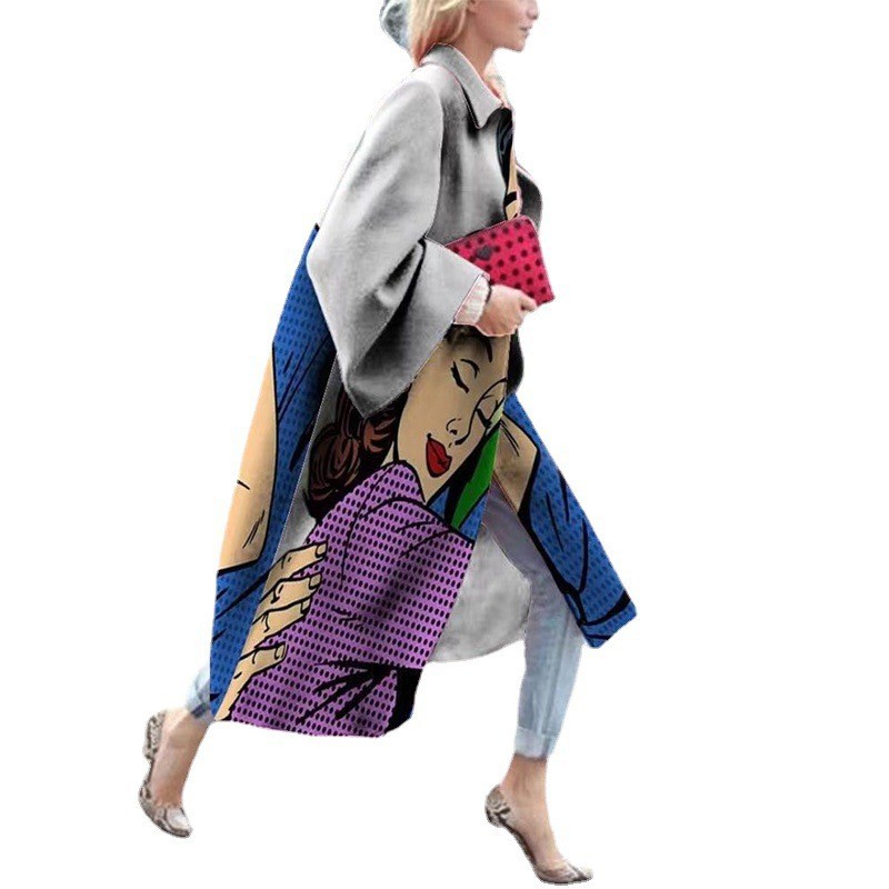 Picture of New 2025 European and American Autumn Export Women's Clothing Ebay Amazon New Long-Sleeved Lapel Outwear Printed Woolen Outwear