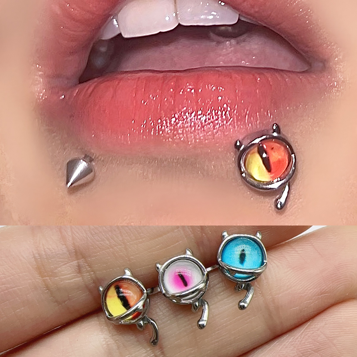 Inner Teeth Small Monster Eyes Lip Nail Ear Bone Nail Titanium Steel European and American Cross-border Puncture Yiwu Accessories Cute Funny Jewelry