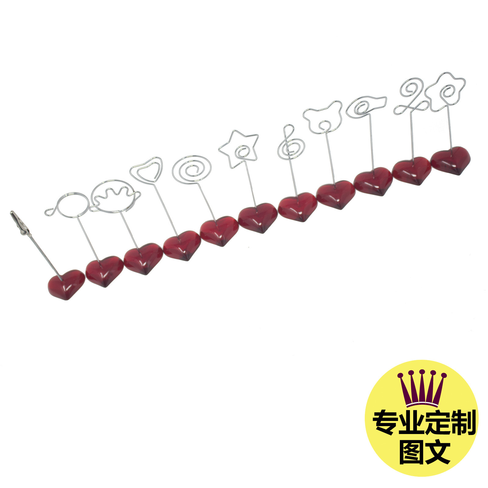 Picture of Red Heart-Shaped Base Photo Clip, Steel Wire Memo Clip with Logo Printing, Suitable for Wedding Display, Storage, and Styling Memo Clips