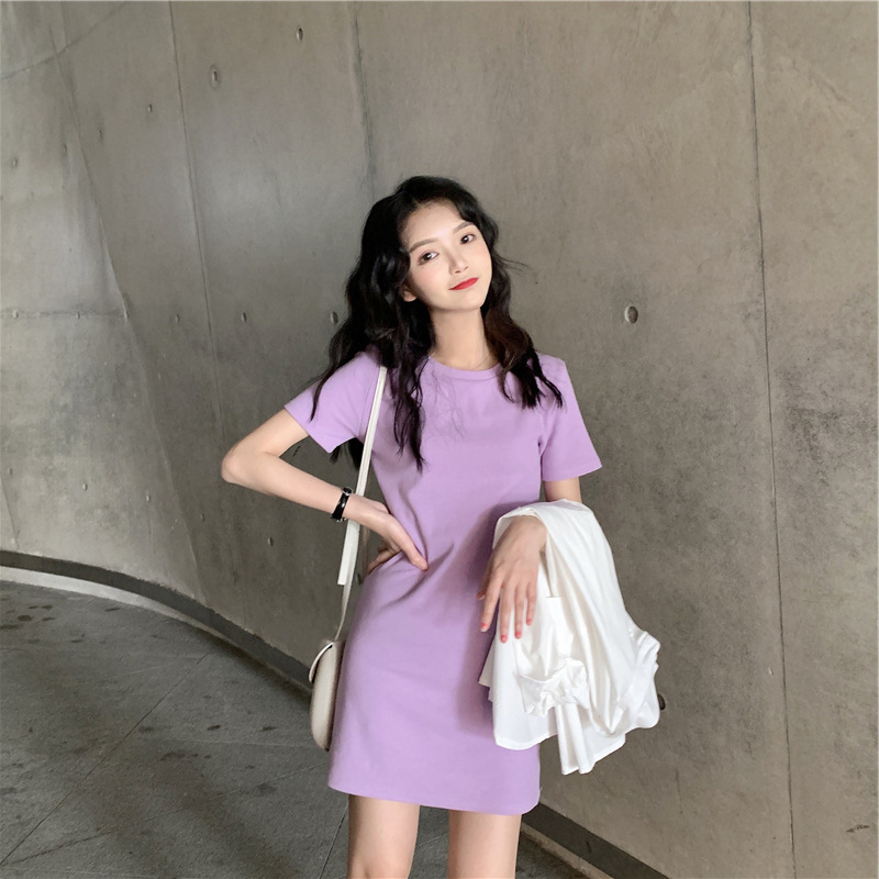 Picture of New 2025 Summer Korean Style Mid-Length Dress for Female Students Pure Color Export Women's Skirt Clothes One Piece Shop