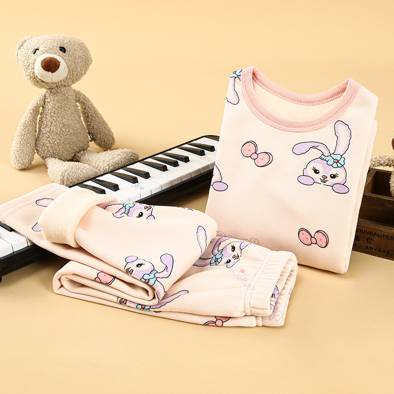 Picture of Children's thermal underwear children's clothing fleece-lined thickened suit boys' autumn clothes long pants girls' winter clothes bottoming two-piece suit fashion