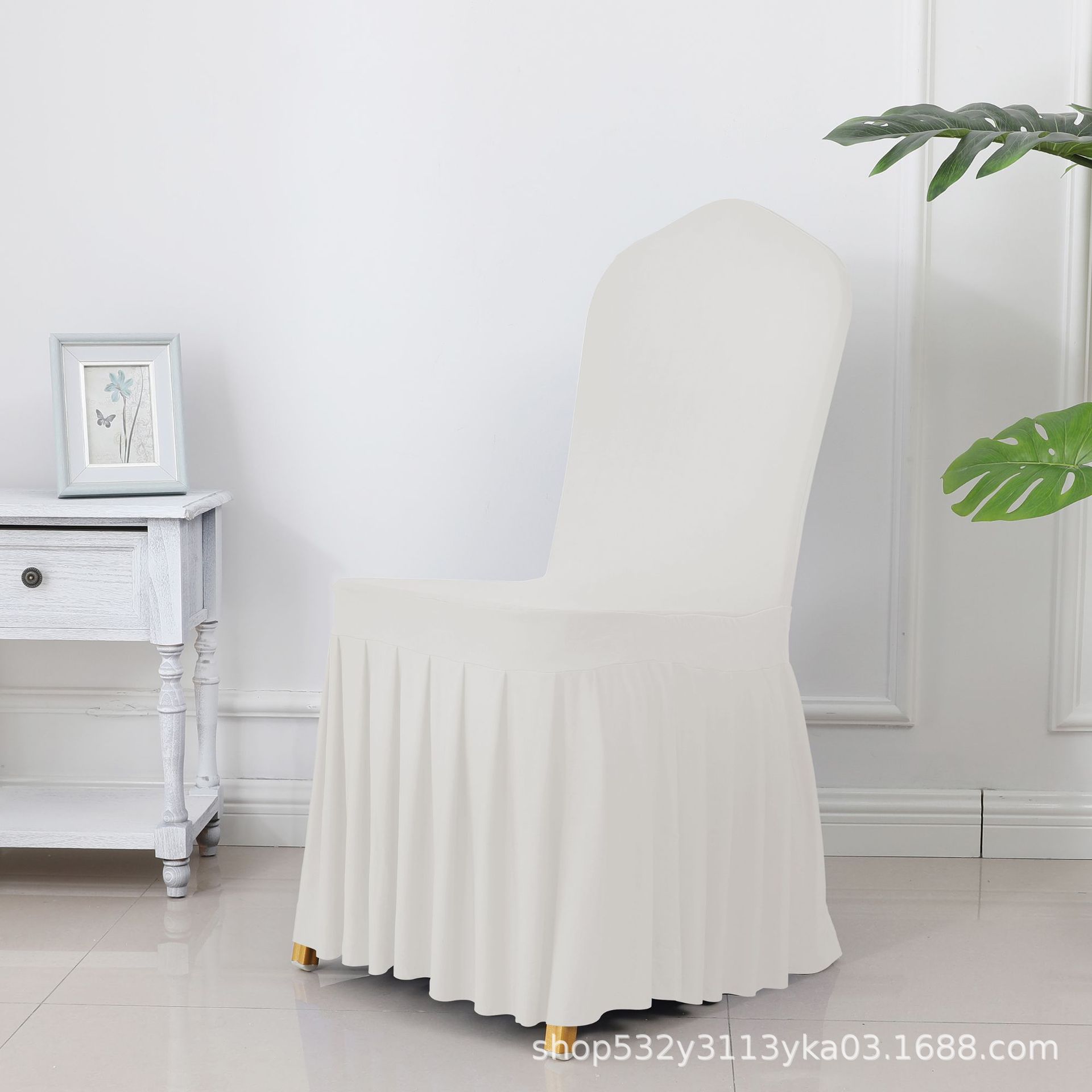 Picture of Chair Cover Thickened Stretch Pleated Skirt Dining Chair Cover Hotel Wedding Banquet Event Stool Cover Hotel Cloth
