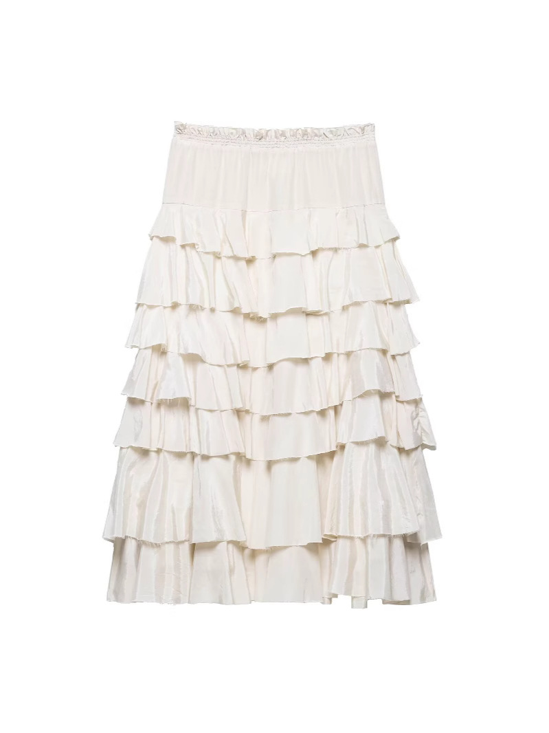 2025 Summer Fashion High Waist Layered Ruffle Mesh Women's New Layered Decorative Midi Skirt