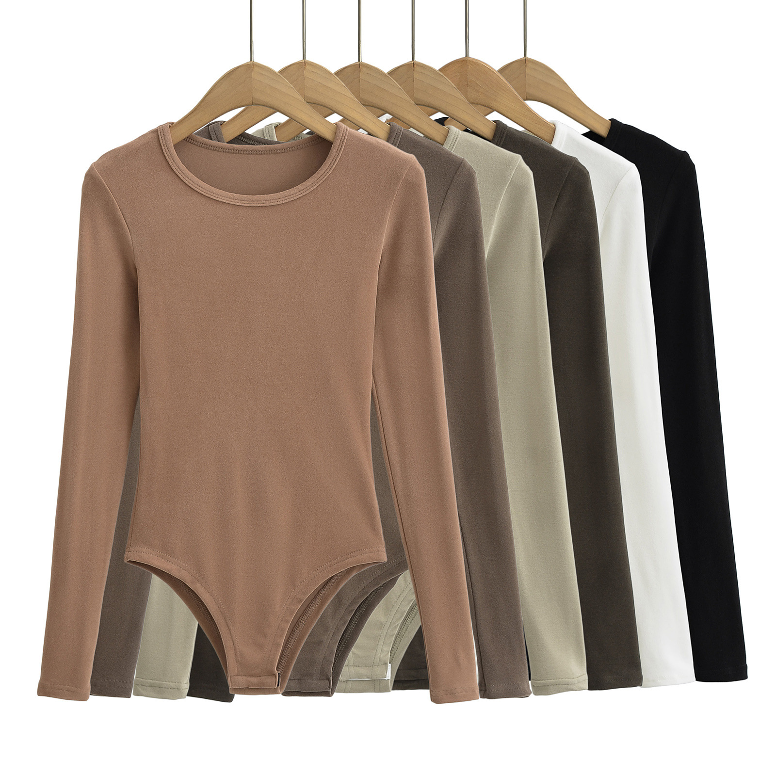 Picture of European and American hot girl style INS round neck Sexy Slim-fit brushed long-sleeved bottoming T-shirt women's solid color stretch tight jumpsuit